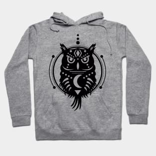 Owl Geometric Tribal Black Hoodie